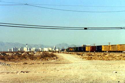 Waiting for train to pass near Las Vegas