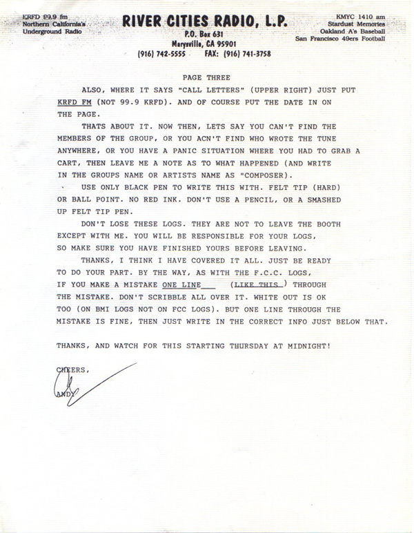 KRFD DJ log instruction memo page 3