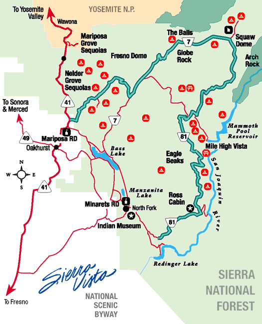 Map of Sierra Vista National Scenic Byway, in Sierra National Forest